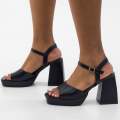 Black 9.5cm heel one band ankle strap sandal udilia