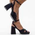 Black one band sandal on 7.5cm platform heel udoka