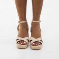 Beige one band sandal on 7.5cm platform heel udoka