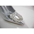 Silver 9.5cm heel court with diamante trim valoria