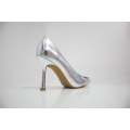 Silver 9.5cm heel court with diamante trim valoria
