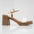 White one band sandal on 7.5cm block heel kajal