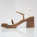 White one band sandal on 7.5cm block heel kajal