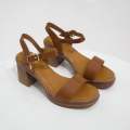 Brown one band sandal on 7.5cm block heel kajal