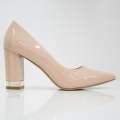 Nude pat court shoe on 8.5cm block gold trim heel himani
