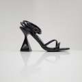 Black pat stripy ankle strap sandal on 9.5cm curved heel black kuhu