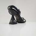 Black pat stripy ankle strap sandal on 9.5cm curved heel black kuhu