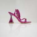 Fuchsia stripy ankle strap sandal on 9.5cm curved heel kuhu