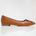 Brown gold H-trim faux leather pump shoes alvira