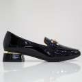 Black 3cm flat heel moc with link trim pu venecia
