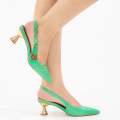 Green 6cm heel croc sling back shoe miracle