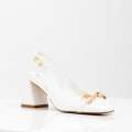White 7cm heel pleather slingback with trim pumps amaya