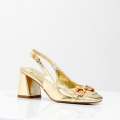 Gold 7cm heel pleather slingback with trim pumps amaya
