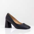 Black 7cm block heel PU court shoe lopa