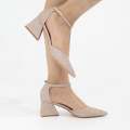 Champagne 6cm heel open waist ankle shimmer strap pointy mibala
