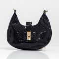 Black faux leather rigid shoulder bag indira