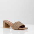 Khaki 5.5cm block heel weaved slides fairy