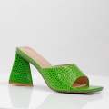 Green one band croc slide on 8cm heel feray