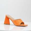 Orange one band croc slide on 8cm heel feray