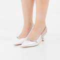 White 6cm heel diamante detailed pointy sling back amana