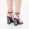 Black ankle strap sandal on 8cm open wedge heel klayton