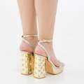 Gold one band ankle strap sandal on 11cm stoned platform heel bimala