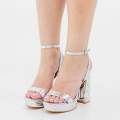 Silver one band ankle strap sandal on 11cm stoned platform heel bimala