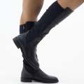 Black 2.5cm low heel PU mid knee high boot with Lycra culf gemini
