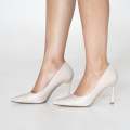 Beige 9.5cm heel pointy faux leather court crush
