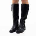 Black 3.5cm heel PU mid knee high boot with zip detailed lyra