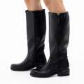 Black 3.5cm heel PU mid knee high boot with zip detailed lyra