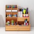Wooden Desktop Stationery Organizer With 10 Compartment & Storage Drawers - OPENED PACKAGING