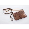 Yuppie Gift Baskets Flower Design Leather Clutch Handbag | Brown