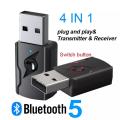 Bluetooth 5.0 Wireless Adapter 4 IN 1 Mini 3.5mm AUX USB Bluetooth Dongle Stereo Audio Receiver T...