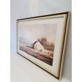 A framed original signed P van Blommestein oil on board painting of a rural home