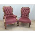 Set 2 - A stylish set of Victorian his and her chairs with deep button detailing and pink fabric!
