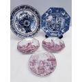 A gorgeous lot of 5 vintage hand painted "Delft" of Holland porcelain plates