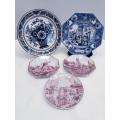 A gorgeous lot of 5 vintage hand painted "Delft" of Holland porcelain plates