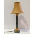 An exquisite vintage solid Italian green marble and solid cast brass table lamp