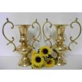A splendid pair of solid brass double handled vases. Beautiful on display!