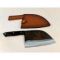 Hammer forged high carbon steel full tang butcher cleaver with leather sheath!