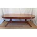 A beautiful 2.4m long solid Oriental Teak double pedestal eight seater dining room table