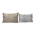 Two beautiful rectangular scatter cushions - a silky gold brocade fabric and a white fabric with ...