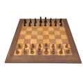 A beautifully made solid Teak wood chess board (50cm x 50cm) with a complete vintage chess set