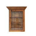 A gorgeous antique solid Oregon bathroom cabinet with leaded windows and two shelves