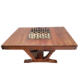 An incredible large chess and games table with ceramic chess pieces and a drawer to store games