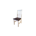 A white slatted back occasional chair with a dark wood seat