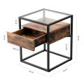 Lifespace Industrial High Quality Rustic Glass End Table with Drawer