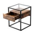 Lifespace Industrial High Quality Rustic Glass End Table with Drawer
