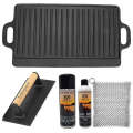 Lifespace Reversible Griddle Pan, Cast Iron Meat/Bacon Press & Cast Iron Care & Protect Bundle